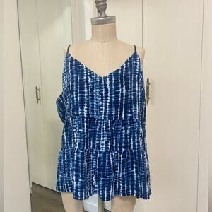Old Navy Blue Print Cami Tank Top Sleeveless Smocked Flowy Women Plus Size 2XL